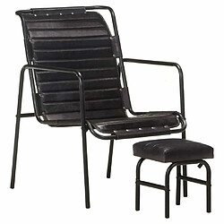 Maison Chic Fauteuil relax,Chair de relaxation avec repose-pied Noir Cuir véritable -MN82388