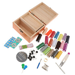 Kit De Couture En Bois Case Portable Retro Sewing Kit Organizer Box Set For Home Travel With Thread / Needles / Tape Measure / Scissors / Thimble And pas cher