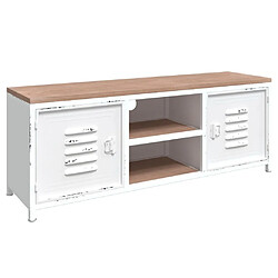 Maison Chic Meuble TV scandinave - Banc TV pour salon Blanc 110x30x40 cm Fer et bois de sapin massif -MN76193