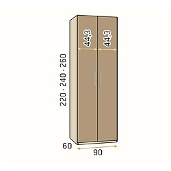 Inside 75 Armoire 225,4 x 240 cm 5 portes 5 tiroirs caisse Habana façade Habana Blanc laquée