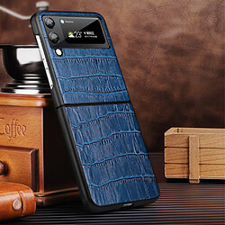 Coque en TPU + cuir véritable texture crocodile, anti-rayures bleu pour votre Samsung Galaxy Z Flip3 5G