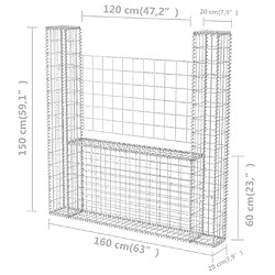 vidaXL Panier de gabion en forme de U Acier galvanisé 160x20x150 cm pas cher