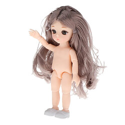 Belle Poupée Fille Articulée 16cm Corps Nu Cheveux Bouclés Gris