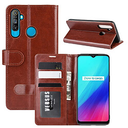 Etui en PU surface de cheval fou marron pour votre Realme 5/C3 (3 cameras)