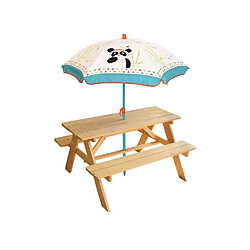 FUN HOUSE 713144 INDIAN PANDA Table pique-nique en bois avec parasol pour enfant