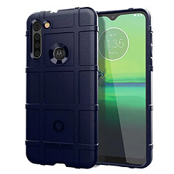 Coque en TPU texture de grille carrée anti-choc épaissir bleu pour votre Motorola Moto G8