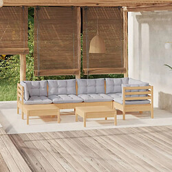 Maison Chic Ensemble Tables et chaises d'extérieur 7pcs avec coussins,Salon de jardin gris bois de pin massif -GKD452160