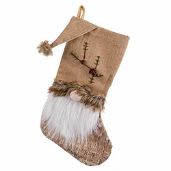 BigBuy Christmas Chaussette de Noël Beige Tissu Père Noël 30 x 3 x 47 cm