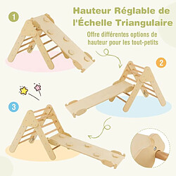 Acheter Helloshop26 7 en 1 triangle arche montessori d'escalade enfants avec toboggan bois rampe échelle réglable aire de jeux pour 1 ans+ blanc+naturel 20_0007621