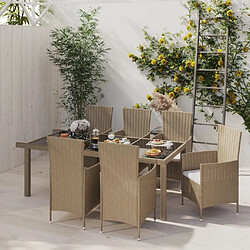 Maison Chic Mobilier à dîner 7 pcs de jardin - Ensemble table et chaises d'extérieur - Salon/Mobilier de jardin classique coussins Résine tressée Beige -MN94812