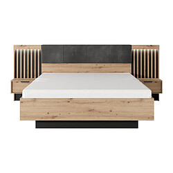 Vente-Unique Ensemble lit avec chevets 160 x 200 cm + Sommier + Matelas + Commode + Armoire - Coloris : Naturel et noir - ARIADA pas cher