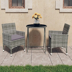 Maison Chic Table de bistro et chaises d'extérieur 3 pcs,Ensemble de bistro de jardin pour relax Résine tressée et verre trempé Gris -GKD937126