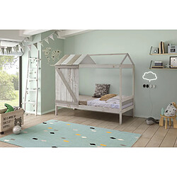 Pegane Lit enfant cabane en MDF et pin coloris blanc, gris clair - Longueur 197,6 x Profondeur 101,70 x Hauteur 174,50 cm pas cher