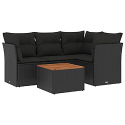 vidaXL Salon de jardin 5 pcs avec coussins noir résine tressée