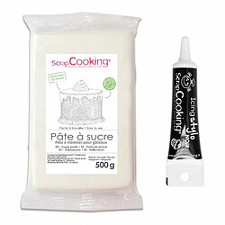 Scrapcooking Pâte à sucre blanche 500 g + Stylo de glaçage noir