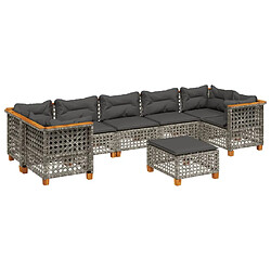 vidaXL Salon de jardin 8 pcs avec coussins gris résine tressée