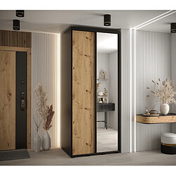 Abiks Meble Armoire à portes coulissantes Davos 3 H235.2 x L100 x P60 2 portes coulissante (Noir/Chêne artisan/Noir)