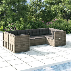 Maison Chic Salon de jardin 6 pcs + coussins - Mobilier/Meubles de jardin - Table et chaises d'extérieur Gris Résine tressée -MN74893