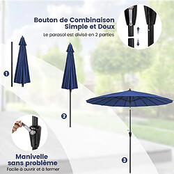 Helloshop26 Parasol de terrasse rond de 265 cm parasol avec 18 baleines en fibre de verre inclinaison à bouton-poussoir manivelle toile résistante bleu 20_0009006 pas cher