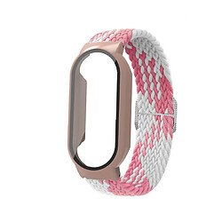 Bracelet en nylon élastique, 3 en 1, tressé pour votre Xiaomi Mi Band 7/7 NFC - Blanc rose/rose