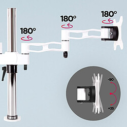 Duronic DM352 WE Support de 2 moniteurs à Pince pour Bureau - Hauteur Ajustable - Rotatif/Inclinable/Pivotable - Compatible avec moniteurs LCD/LED VESA 75/100 - Potence et Bras en Aluminium