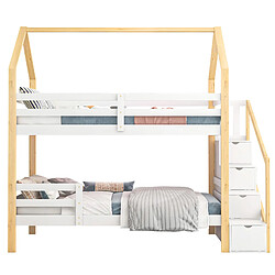 ComfortXL Lit pour enfants en bois de pin en forme de maison, Blanc et couleur bois, 90 x 200 cm pas cher