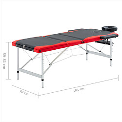 vidaXL Table de massage pliable 3 zones Aluminium Noir et rouge pas cher