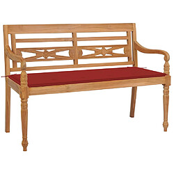 vidaXL Banc Batavia avec coussin rouge 120 cm Bois de teck massif