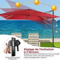 Avis Helloshop26 Parasol déporté inclinable 3x3 m avec base croisée rotation à 360° manivelle 8 baleines event pour jardin terrasse vin-rouge 20_0009019