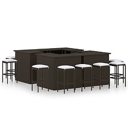 Maison Chic Ensemble de bar de jardin 16 pcs et coussins,Table + chaises + coussins d'extérieur Résine tressée Marron -GKD998421