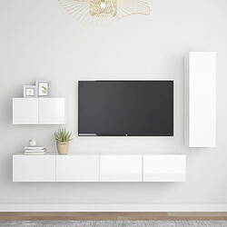 vidaXL Ensemble de meuble TV 4 pcs Blanc brillant Bois d'ingénierie