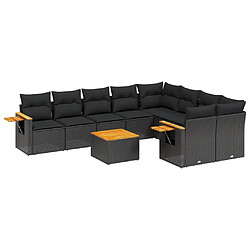 Maison Chic Salon de jardin 10 pcs avec coussins | Ensemble de Table et chaises | Mobilier d'Extérieur noir résine tressée -GKD29755