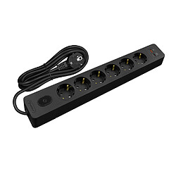 Null Multiprise SELDUR G6TH52S, 6 prises type F + interrupteur, USB A+C charge rapide 20W, Noir, câble 5m