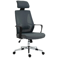 Decoshop26 Fauteuil de bureau ergonomique en maille gris hauteur réglable et siège pivotant repose-tête ajustable BUR10693