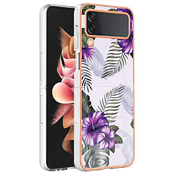 Coque en TPU motif floral en marbre, électroplaqué IMD, anti-rayures pour votre Samsung Galaxy Z Flip4 5G - Fleurs pourpres