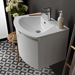 Kiamami Valentina MEUBLE DE SALLE DE BAIN MURAL DE 62CM AVEC FRONTAL COURBE ET MIROIR ROND | RIVA