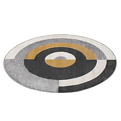 Avis Vente-Unique Tapis rond style design motifs géométriques - D. 160 cm - Gris et ocre - ALBORG