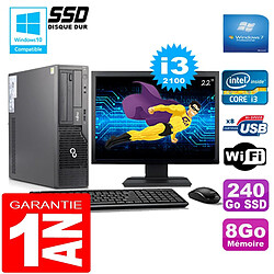 PC Fujitsu Esprimo E500 E85+ SFF I3-2100 8Go Disque 240Go SSD Wifi W7 Ecran 22" - Occasion