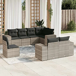 vidaXL Salon de jardin 8 pcs avec coussins gris clair résine tressée