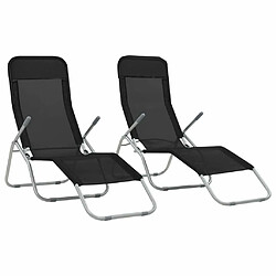 Maison Chic Lot de 2 Chaises longues pliables | Bain de soleil Relax | Transat Textilène Noir -GKD93274