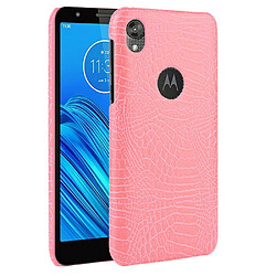 Wewoo Coque Rigide Pour Motorola Moto E6 Crocodile Antichoc Texture PC + Etui PU Rose