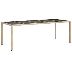 Maison Chic Table de jardin | Table d'extérieur Beige 250x100x75 cm Verre trempé et poly rotin -GKD33828