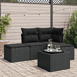 vidaXL Salon de jardin 5 pcs avec coussins noir résine tressée