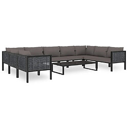 vidaXL Salon de jardin 10 pcs avec coussins Résine tressée Anthracite