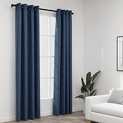 vidaXL Rideaux occultants Aspect lin avec œillets 2 pcs Bleu 140x225cm