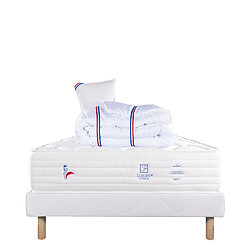 LUXURY LITERIE Ensemble matelas Patriote Mousse 90x190 cm + sommier blanc ep 13cm + oreiller + couette