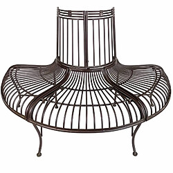 L'Héritier Du Temps Banc de Jardin Semi-Circulaire Tour d'Arbre Demi-Lune Banquette de Parc en Fer Patiné Marron 69x86x134cm