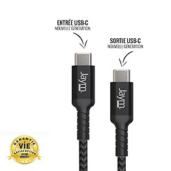 Jaym - Cable Premium 1,50 m - USB-C vers USB-C - Charge rapide 3A Power Delivery - Garanti à Vie - Ultra renforcé - Longueur 1,5 mètres