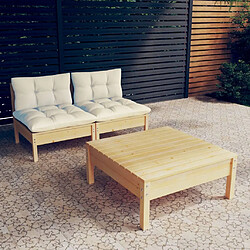 vidaXL Salon de jardin 3 pcs avec coussins crème bois de pin