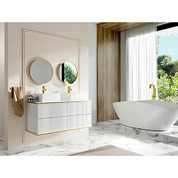 Vente-Unique Meuble de salle de bain suspendu strié liseré doré avec double vasque à poser - Blanc - 120 cm - KELIZA